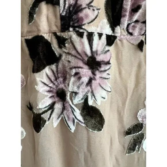 LULUS Chelisa Beige Velvet Floral Ruffled Bustier Strapless Maxi Dress Sz S NWT - Picture 7 of 14